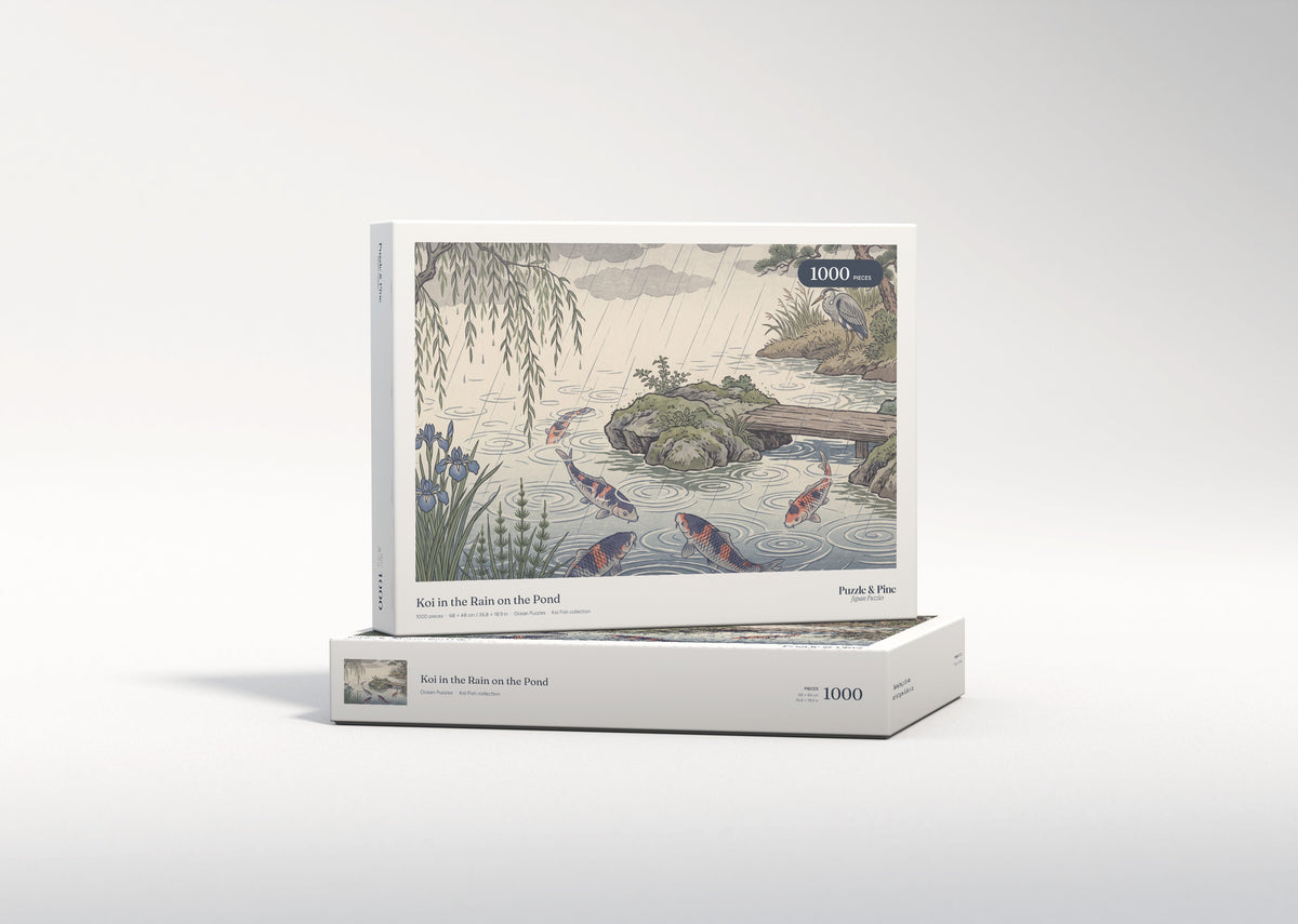 Koi in the Rain on the Pond jigsaw puzzle - gift box