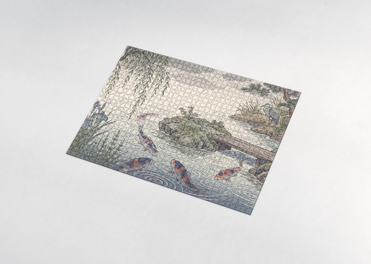 Koi in the Rain on the Pond jigsaw puzzle - assembled puzzle