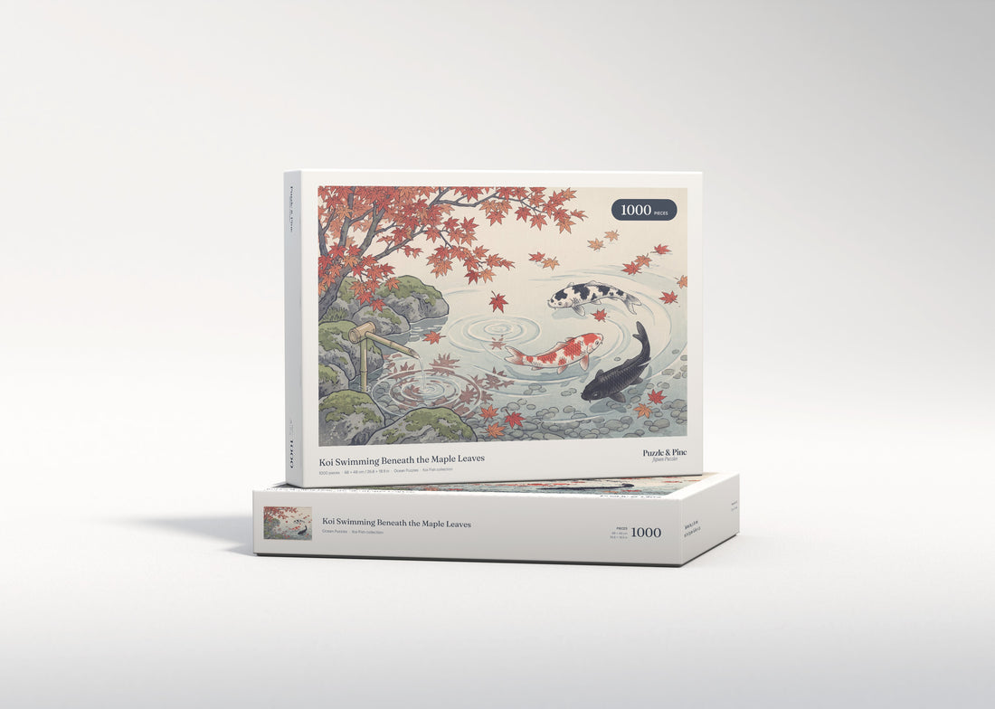 Koi Swimming Beneath the Maple Leaves jigsaw puzzle - gift box