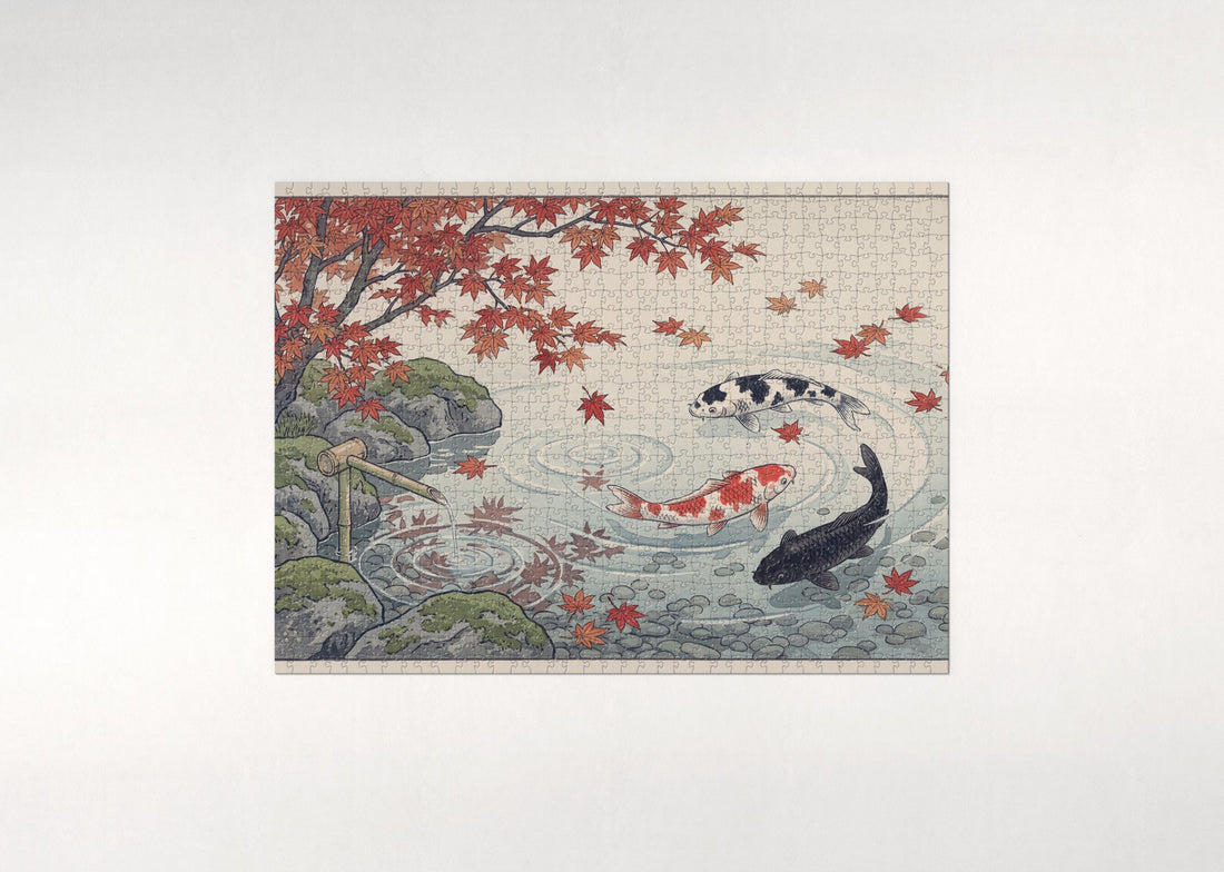Koi Swimming Beneath the Maple Leaves jigsaw puzzle - gift box