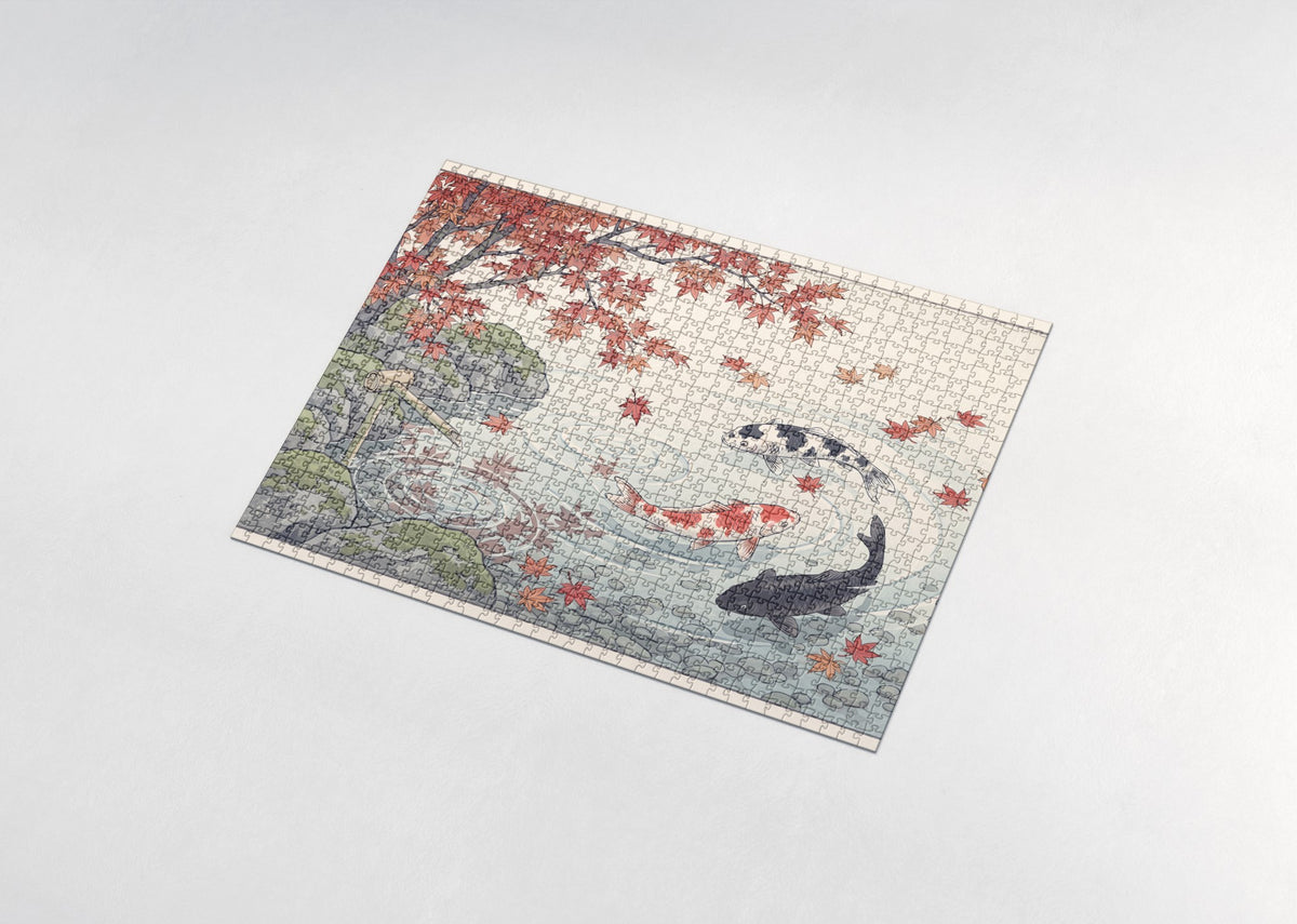 Koi Swimming Beneath the Maple Leaves jigsaw puzzle - assembled puzzle