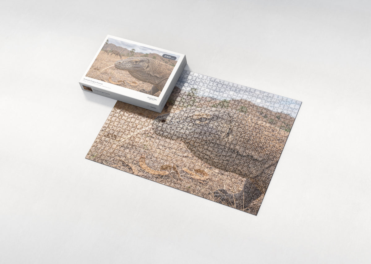 Komodo Dragon Portrait jigsaw puzzle - box and puzzle