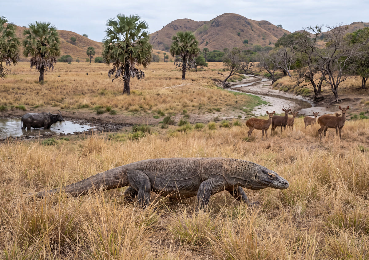 Komodo Dragon Walking the Savanna Grass jigsaw puzzle
