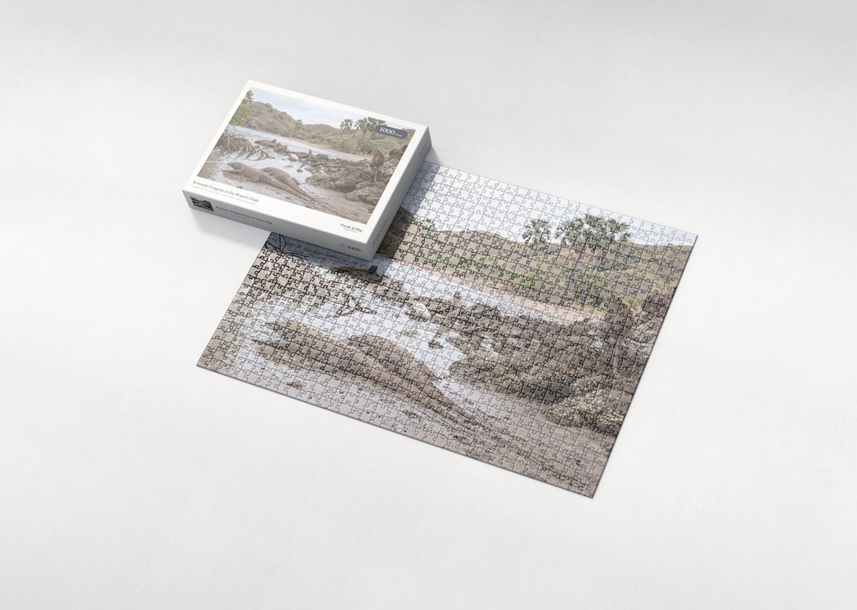 Komodo Dragons at the Water's Edge jigsaw puzzle - box and puzzle