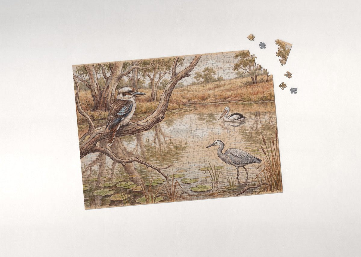 Kookaburra at the Billabong jigsaw puzzle - puzzle with loose pieces
