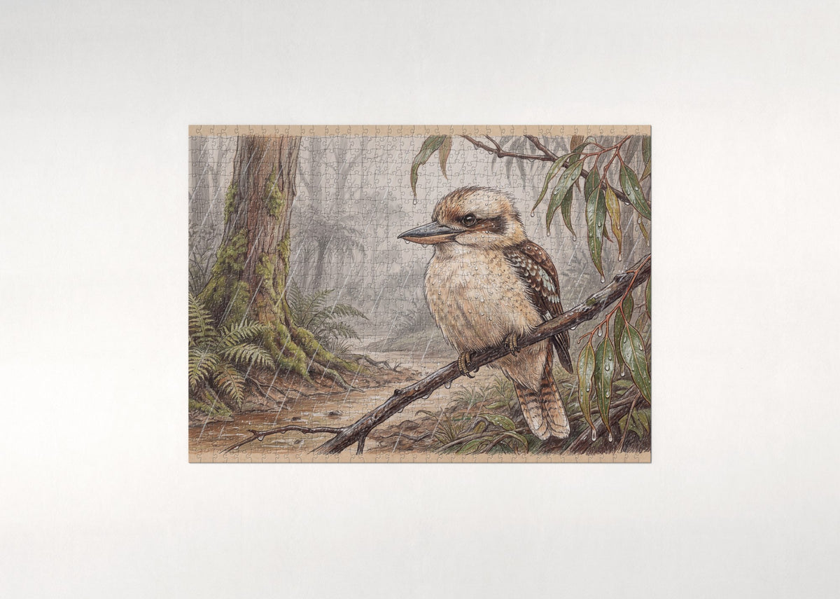 Kookaburra in the Rain jigsaw puzzle - flat puzzle