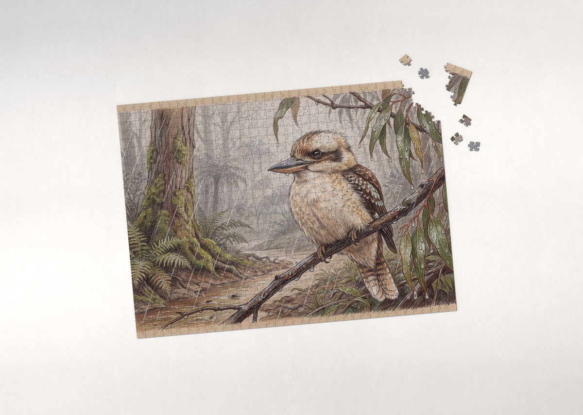 Kookaburra in the Rain jigsaw puzzle - puzzle with loose pieces