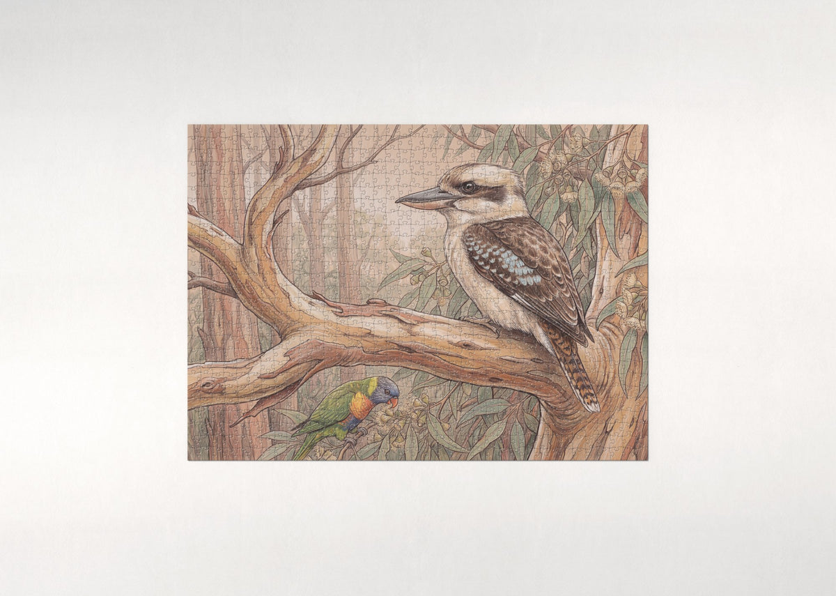 Kookaburra on the Gum Tree Branch jigsaw puzzle - flat puzzle
