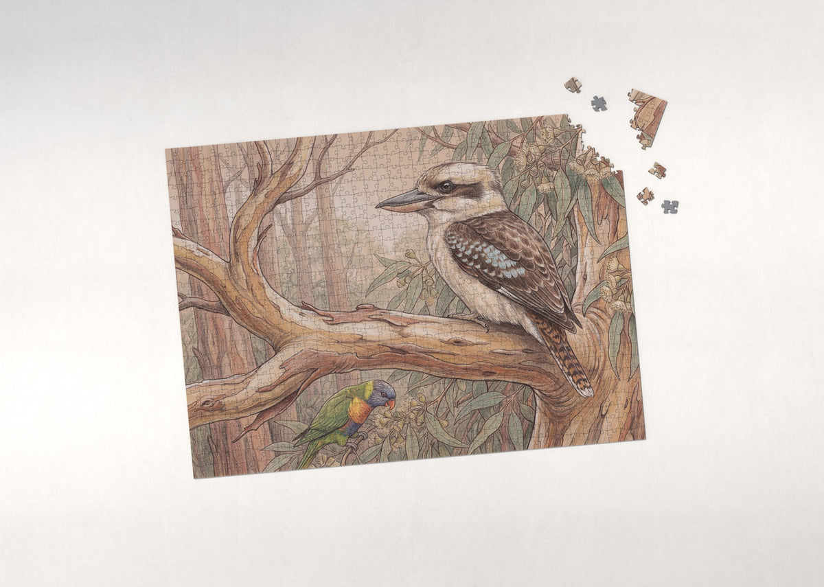 Kookaburra on the Gum Tree Branch jigsaw puzzle - puzzle with loose pieces