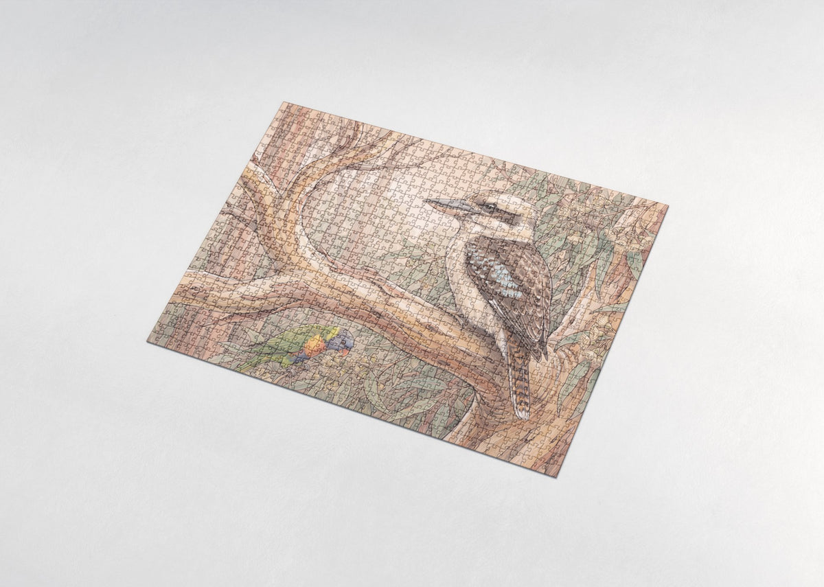Kookaburra on the Gum Tree Branch jigsaw puzzle - assembled puzzle