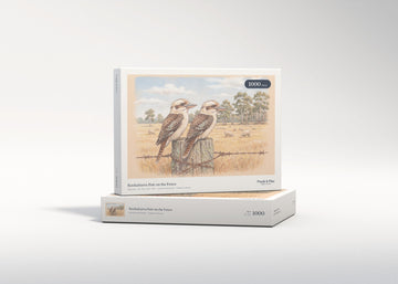 Kookaburra Pair on the Fence jigsaw puzzle - gift box