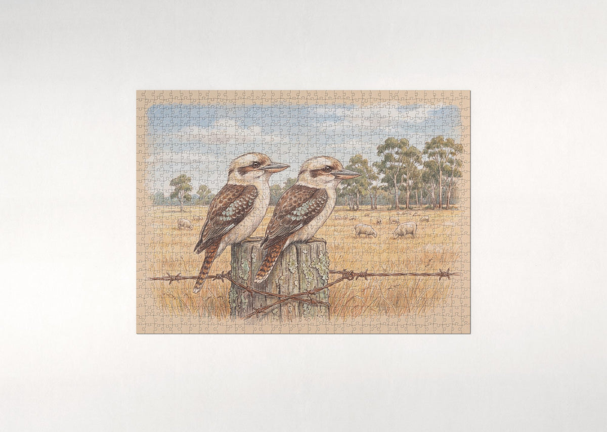 Kookaburra Pair on the Fence jigsaw puzzle - flat puzzle