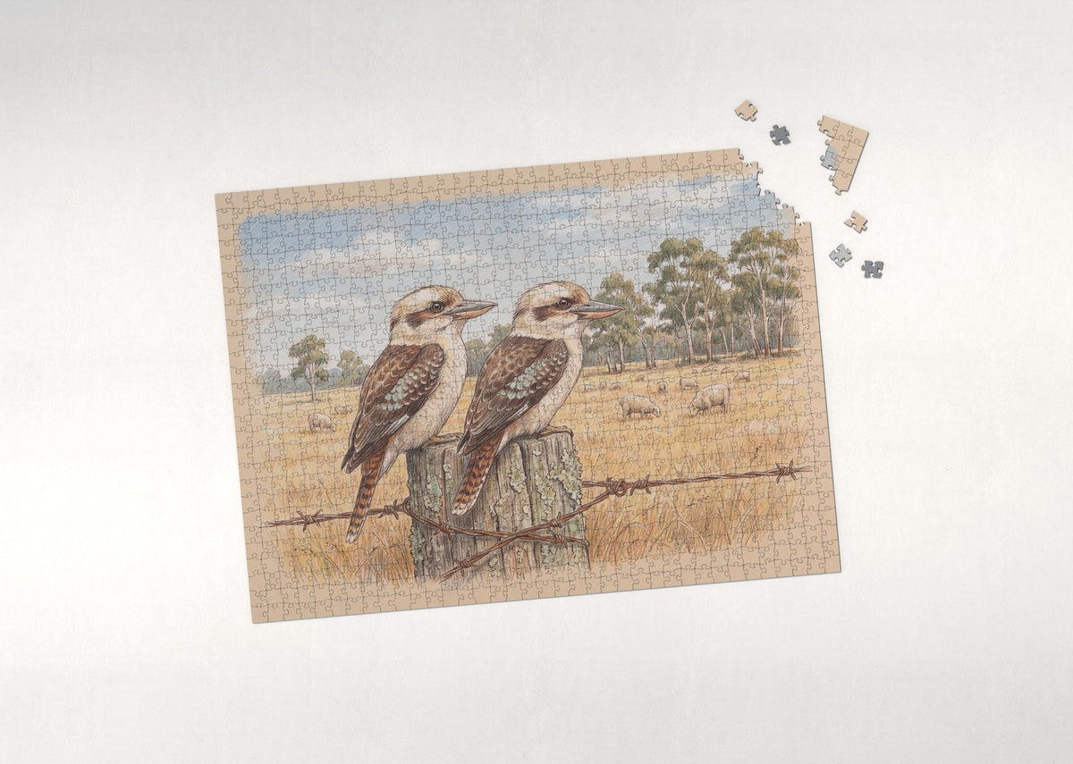 Kookaburra Pair on the Fence jigsaw puzzle - puzzle with loose pieces