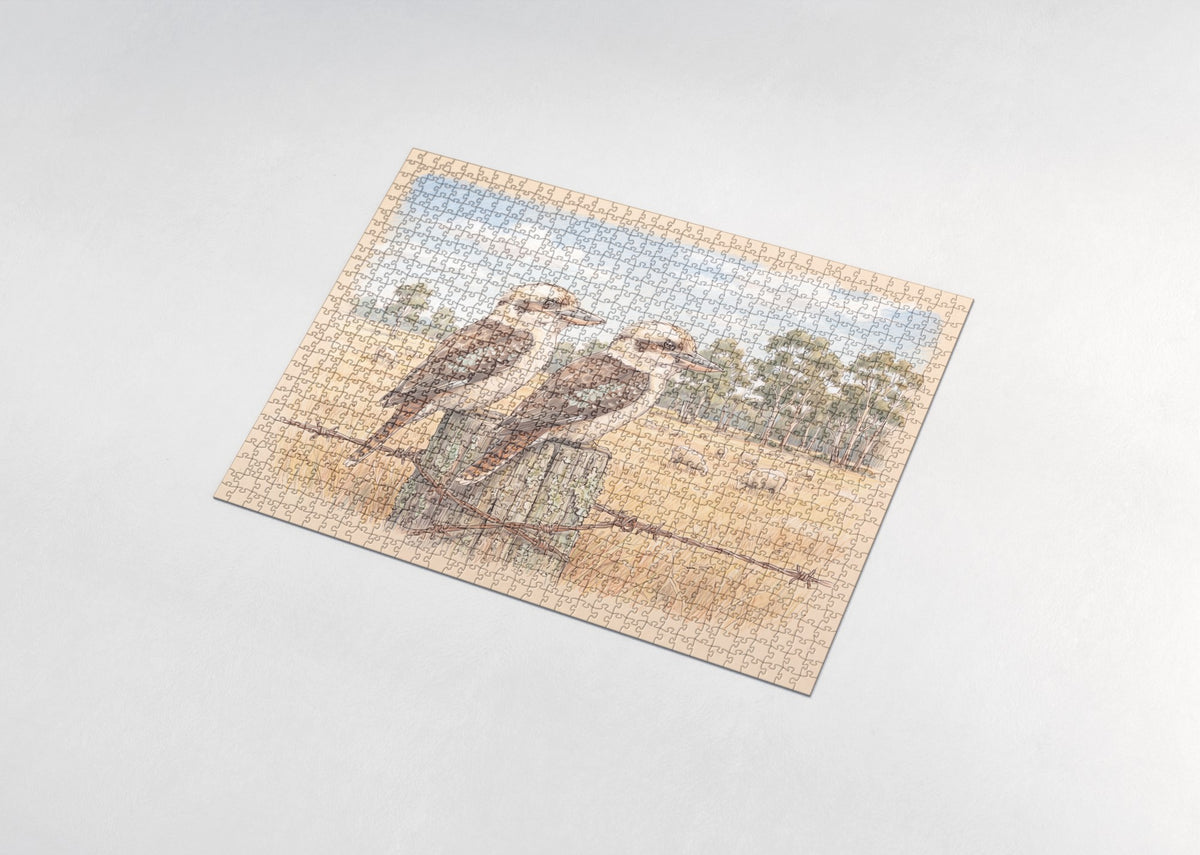 Kookaburra Pair on the Fence jigsaw puzzle - assembled puzzle