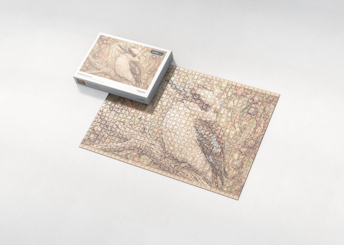 Kookaburra Portrait jigsaw puzzle - box and puzzle
