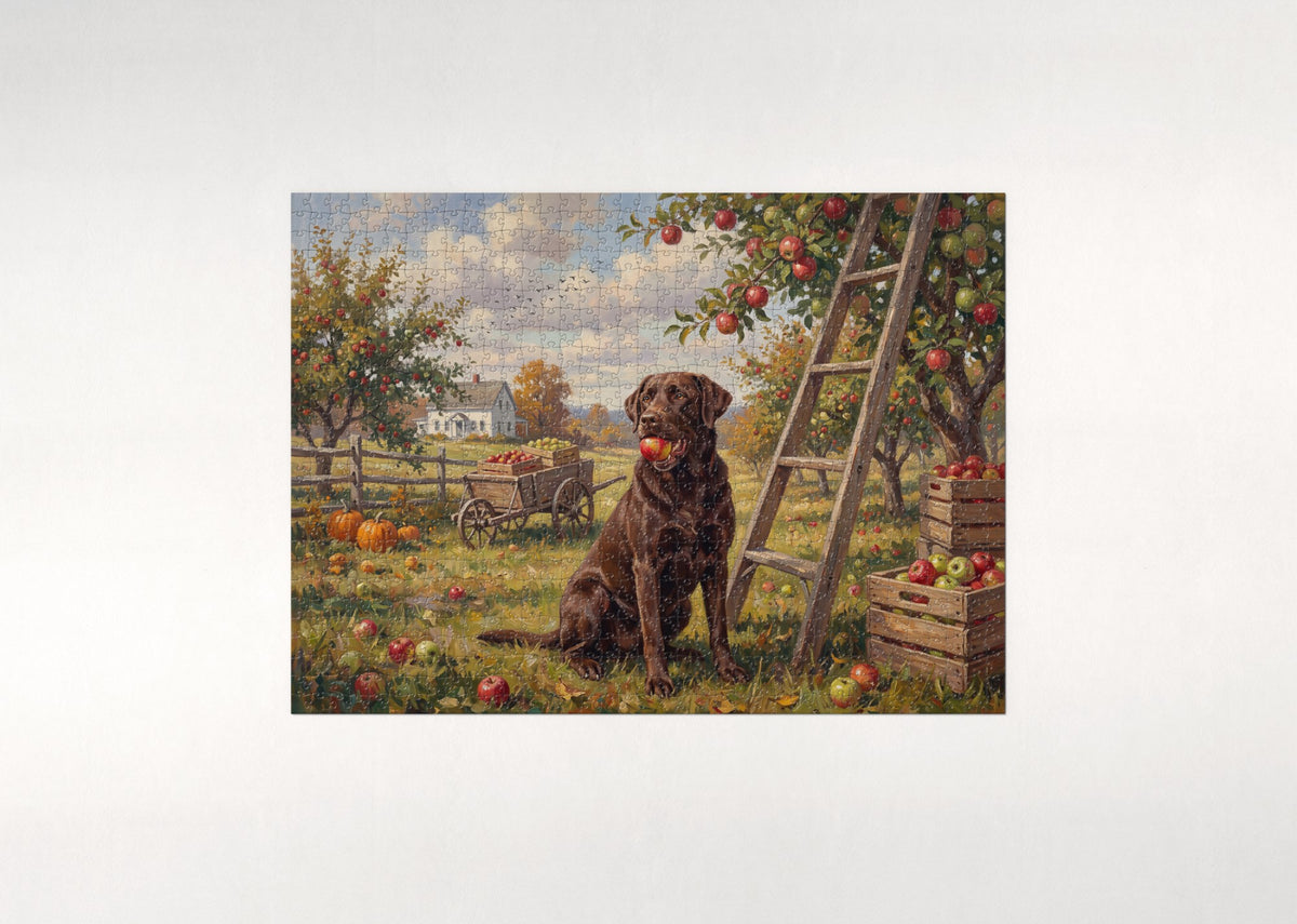 Labrador in the Apple Orchard jigsaw puzzle - flat puzzle