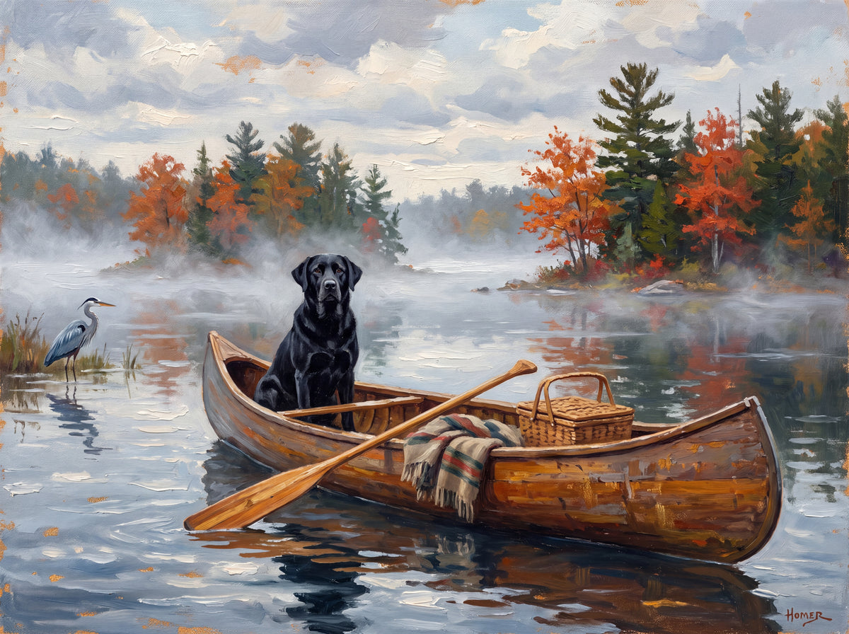 Labrador in the Canoe on a Misty Lake jigsaw puzzle