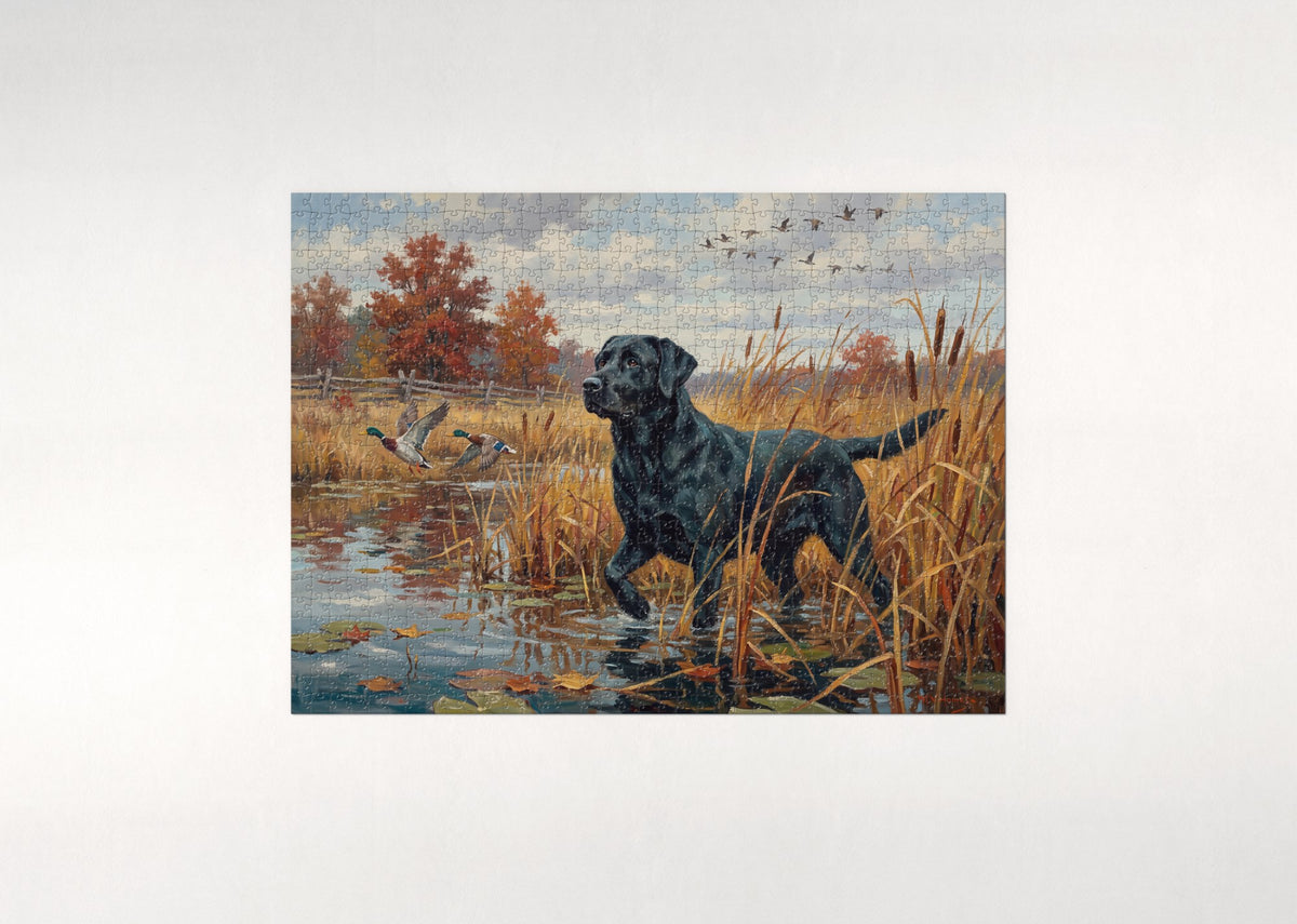 Labrador in the Duck Pond Reeds jigsaw puzzle - flat puzzle