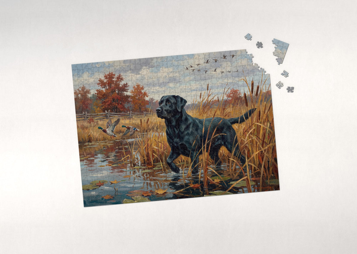 Labrador in the Duck Pond Reeds jigsaw puzzle - puzzle with loose pieces