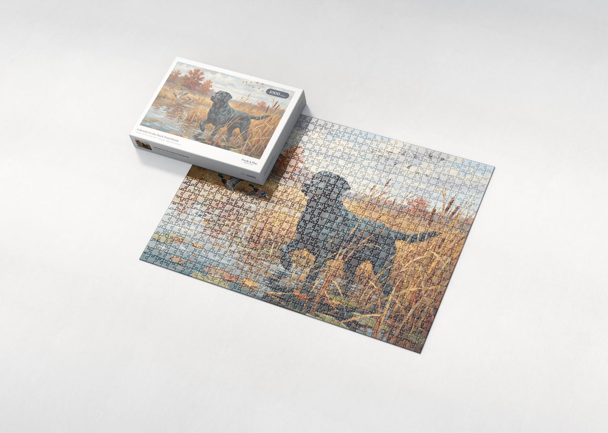 Labrador in the Duck Pond Reeds jigsaw puzzle - box and puzzle