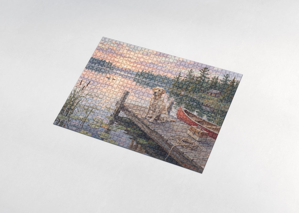 Labrador on the Lake Dock at Sunrise jigsaw puzzle - assembled puzzle