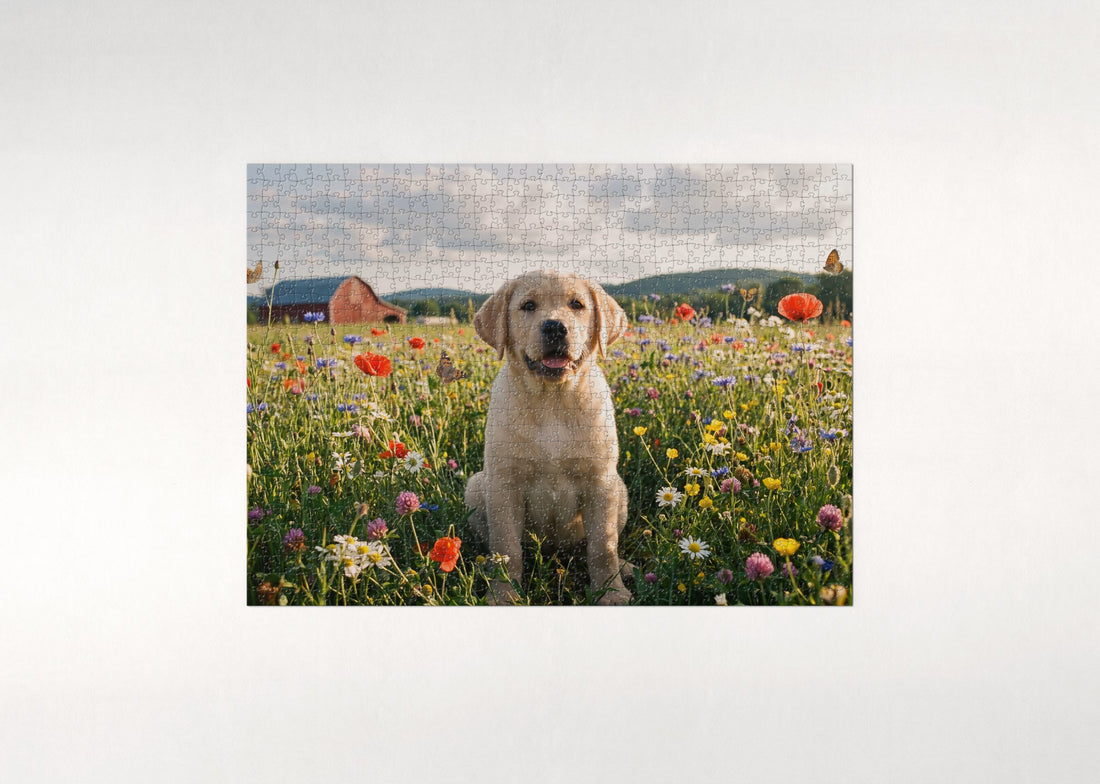 Labrador Puppy in the Wildflower Meadow jigsaw puzzle - gift box