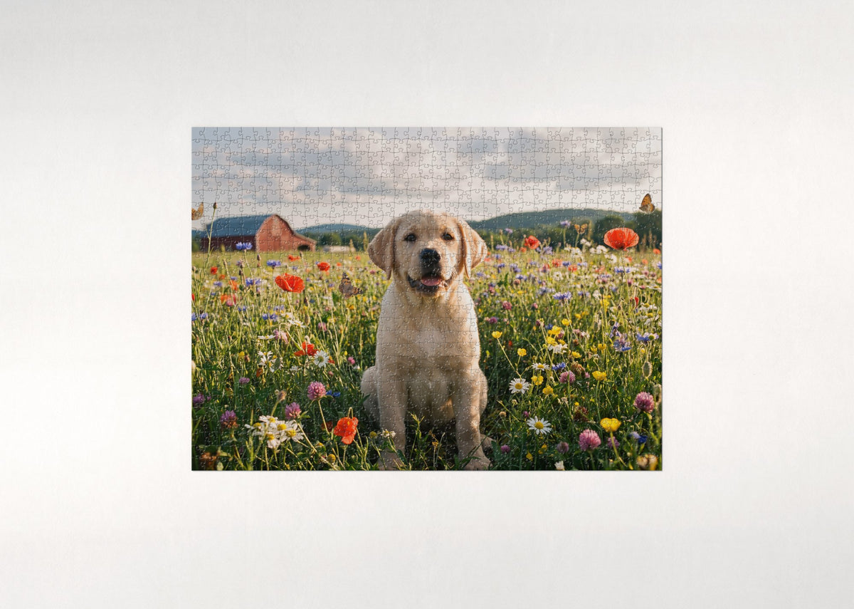 Labrador Puppy in the Wildflower Meadow jigsaw puzzle - flat puzzle