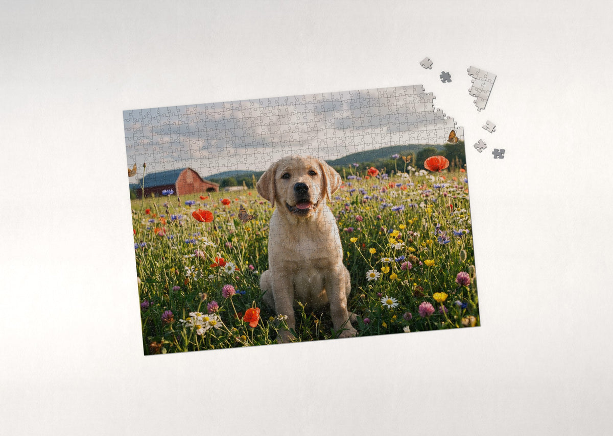 Labrador Puppy in the Wildflower Meadow jigsaw puzzle - puzzle with loose pieces