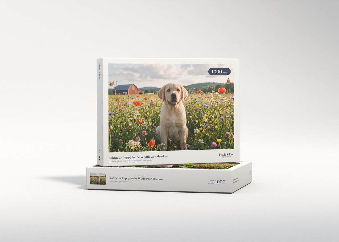 Labrador Puppy in the Wildflower Meadow jigsaw puzzle - gift box