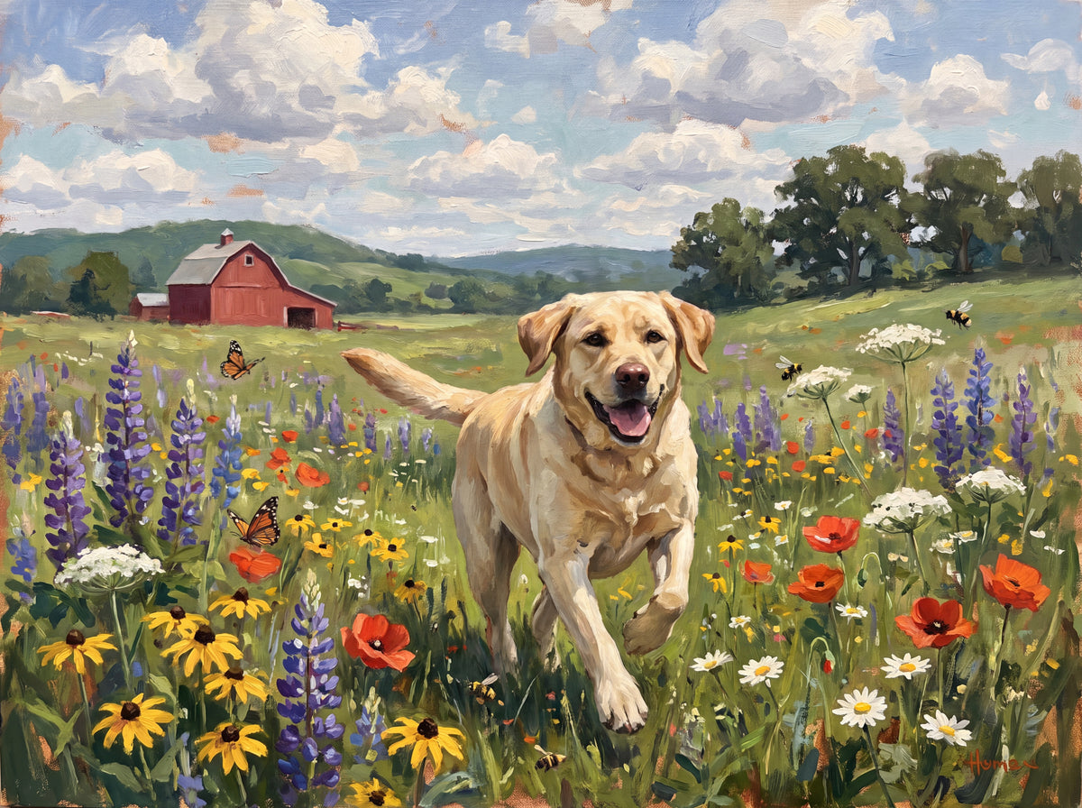 Labrador Running Through the Wildflower Meadow jigsaw puzzle