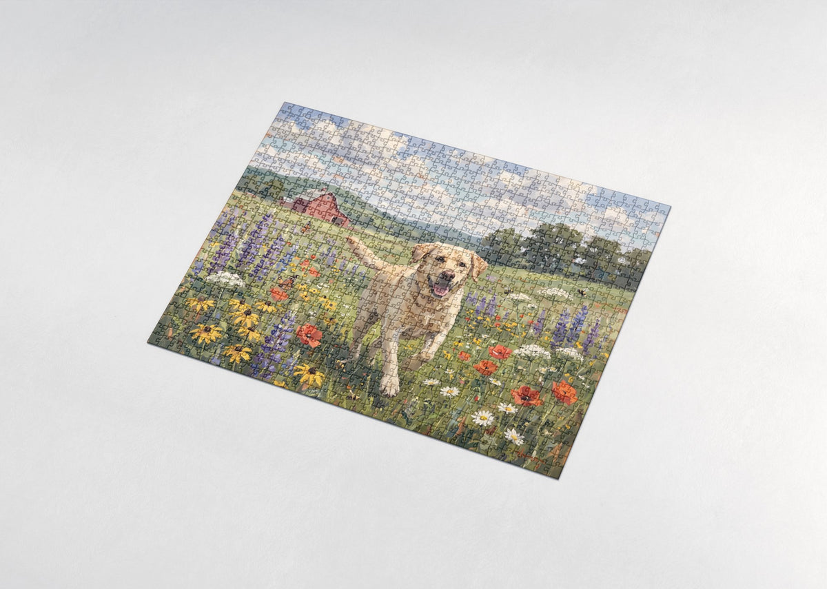 Labrador Running Through the Wildflower Meadow jigsaw puzzle - assembled puzzle