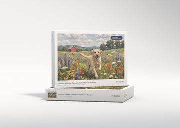 Labrador Running Through the Wildflower Meadow jigsaw puzzle - gift box