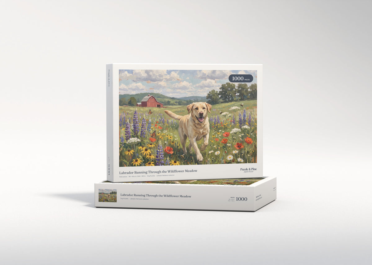 Labrador Running Through the Wildflower Meadow jigsaw puzzle - gift box