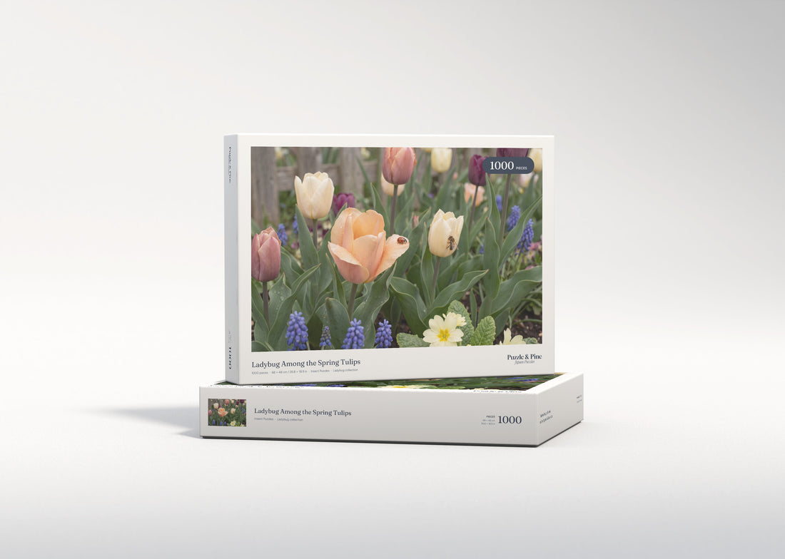 Ladybug Among the Spring Tulips jigsaw puzzle - gift box