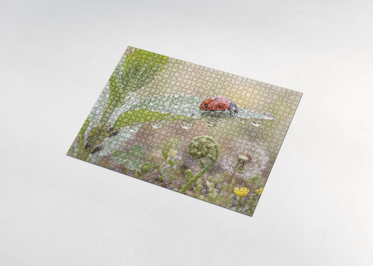 Ladybug on the Dewy Leaf jigsaw puzzle - assembled puzzle