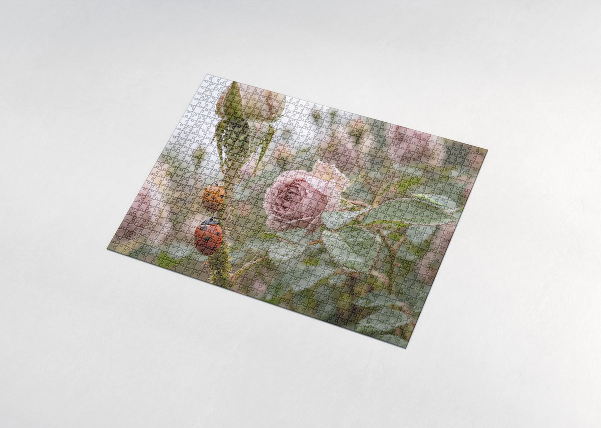 Ladybugs on the Rose Stem jigsaw puzzle - assembled puzzle