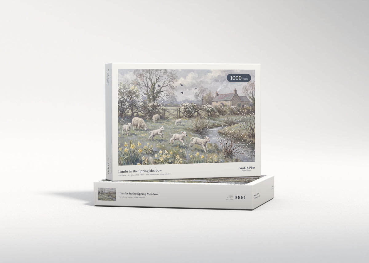 Lambs in the Spring Meadow jigsaw puzzle - gift box