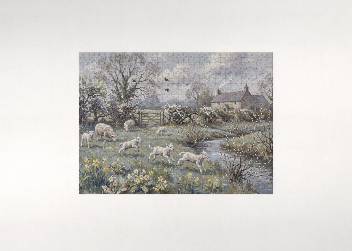 Lambs in the Spring Meadow jigsaw puzzle - flat puzzle