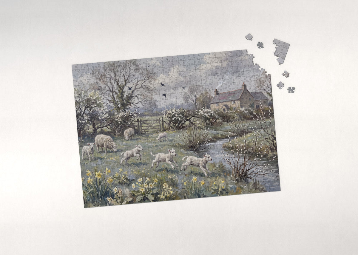 Lambs in the Spring Meadow jigsaw puzzle - puzzle with loose pieces