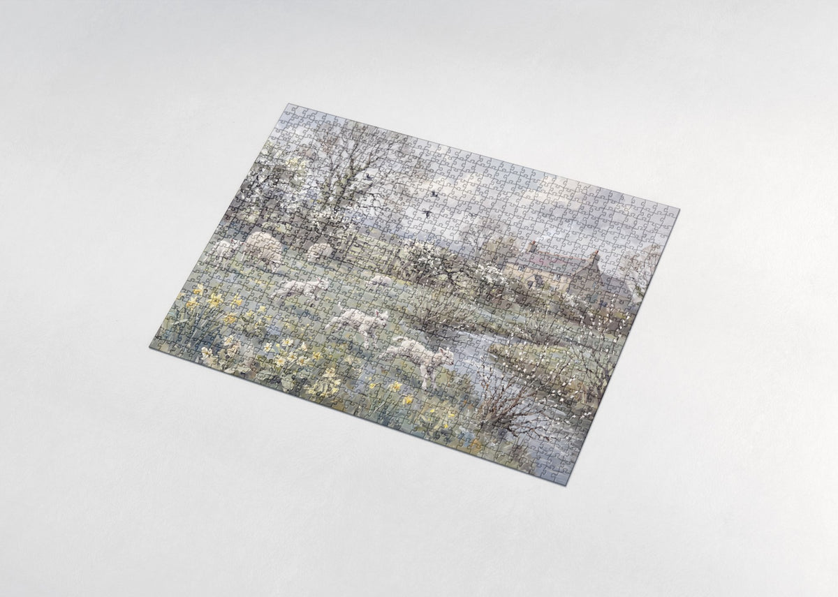 Lambs in the Spring Meadow jigsaw puzzle - assembled puzzle