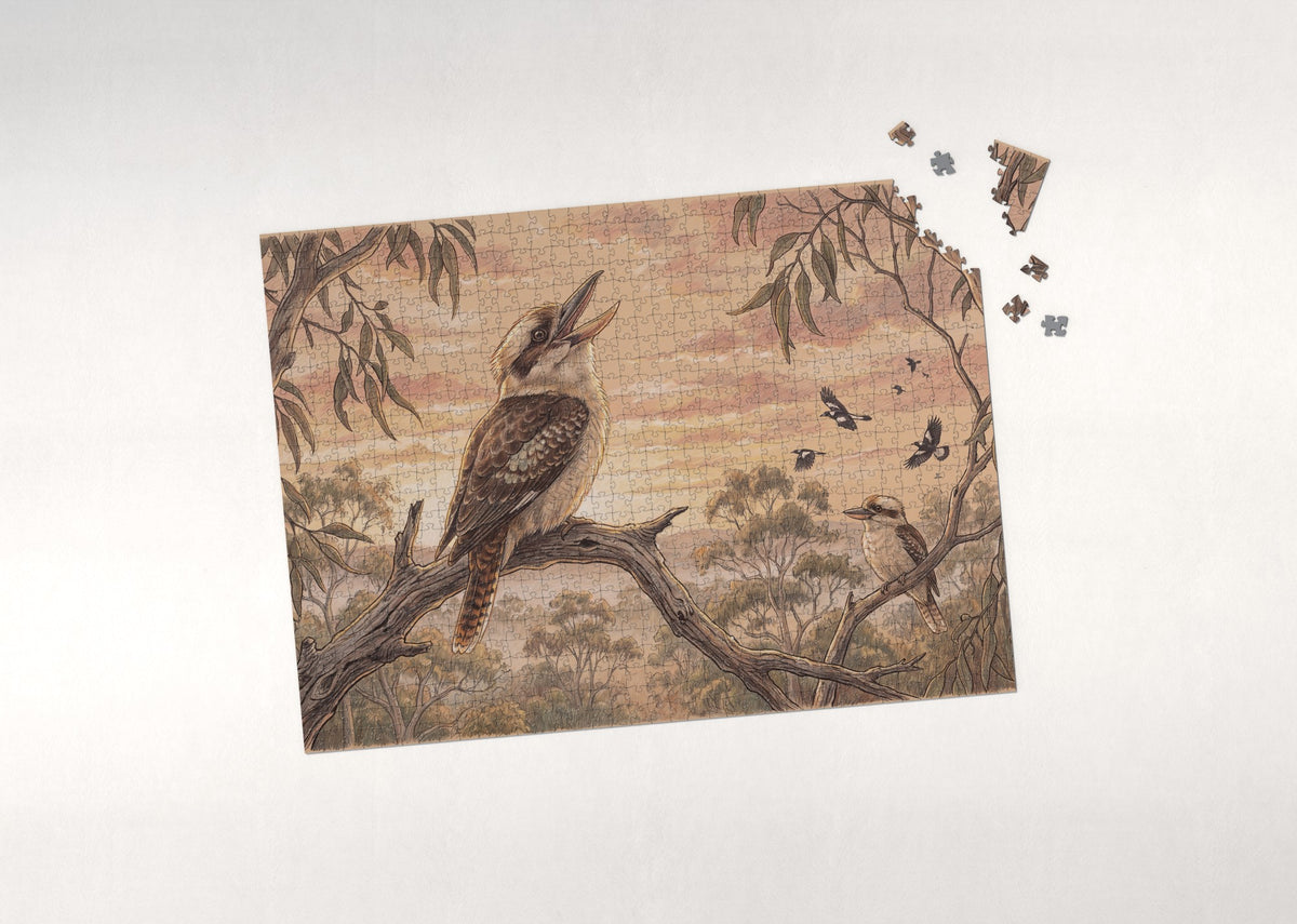 Laughing Kookaburra at Sunrise jigsaw puzzle - puzzle with loose pieces