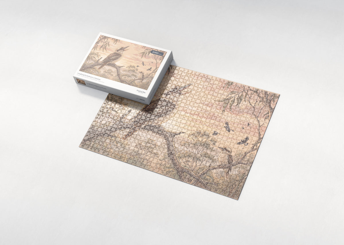 Laughing Kookaburra at Sunrise jigsaw puzzle - box and puzzle