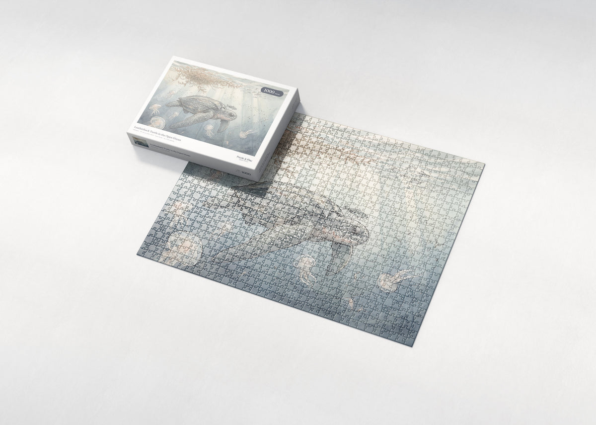 Leatherback Turtle in the Open Ocean jigsaw puzzle - box and puzzle