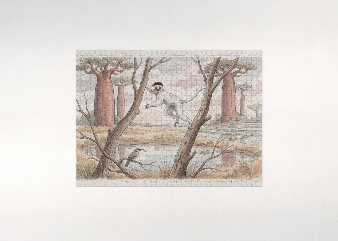 Lemur Leaping Through the Baobabs jigsaw puzzle - gift box