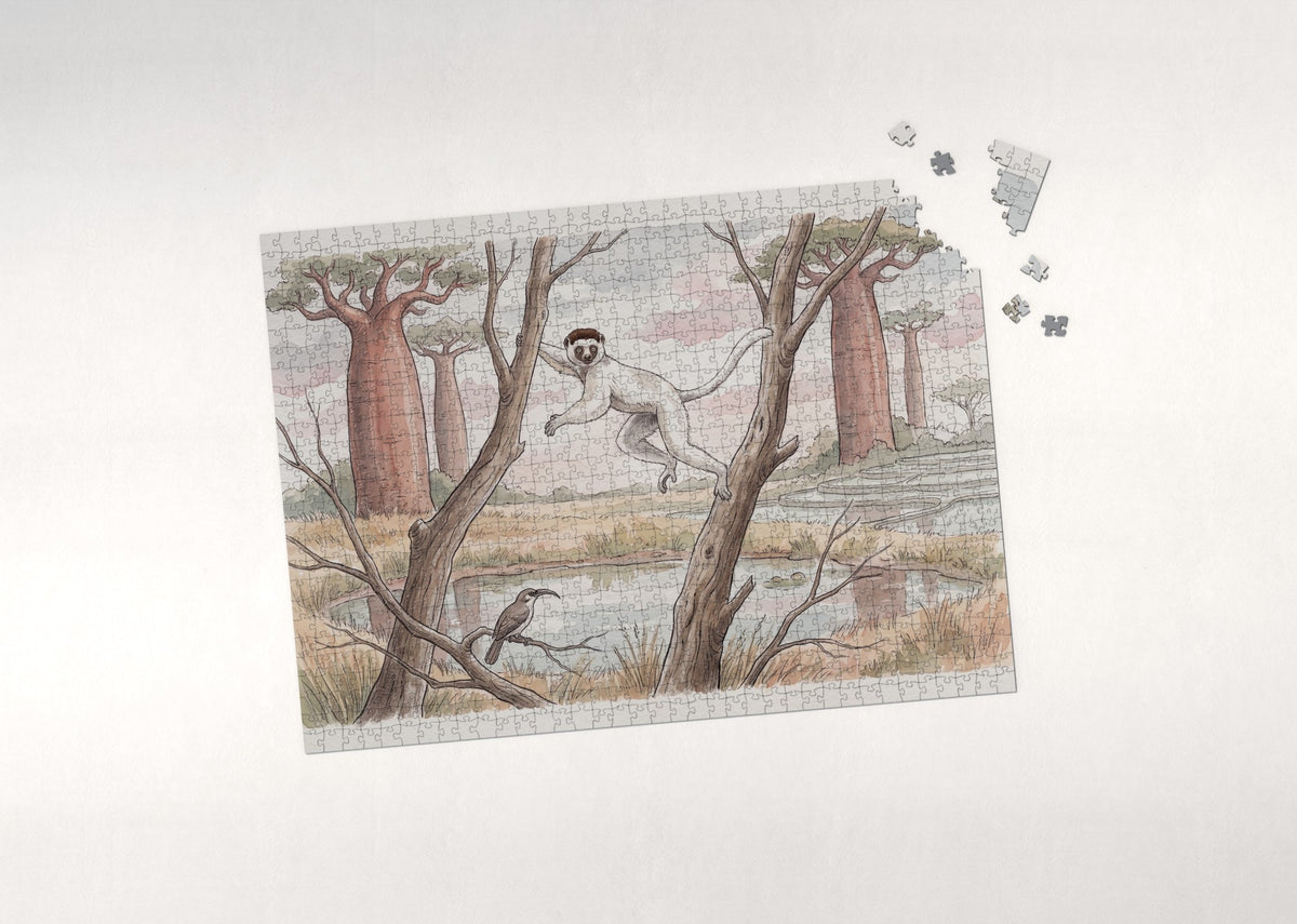 Lemur Leaping Through the Baobabs jigsaw puzzle - puzzle with loose pieces