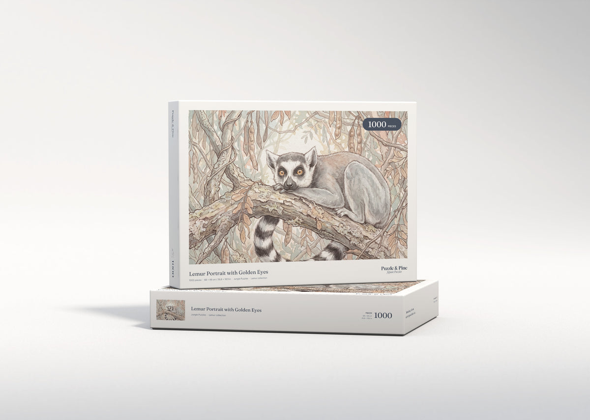 Lemur Portrait with Golden Eyes jigsaw puzzle - gift box