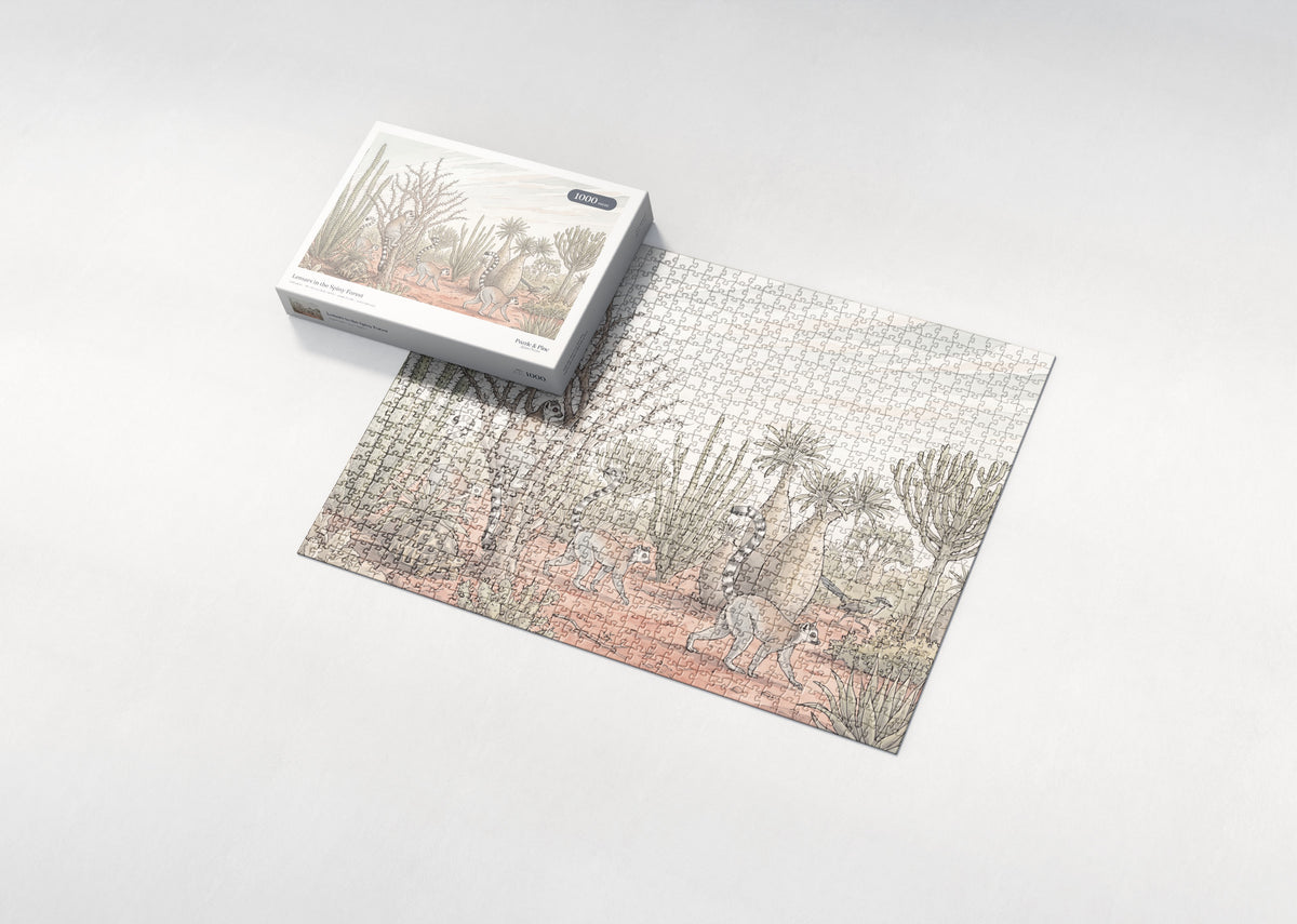 Lemurs in the Spiny Forest jigsaw puzzle - box and puzzle