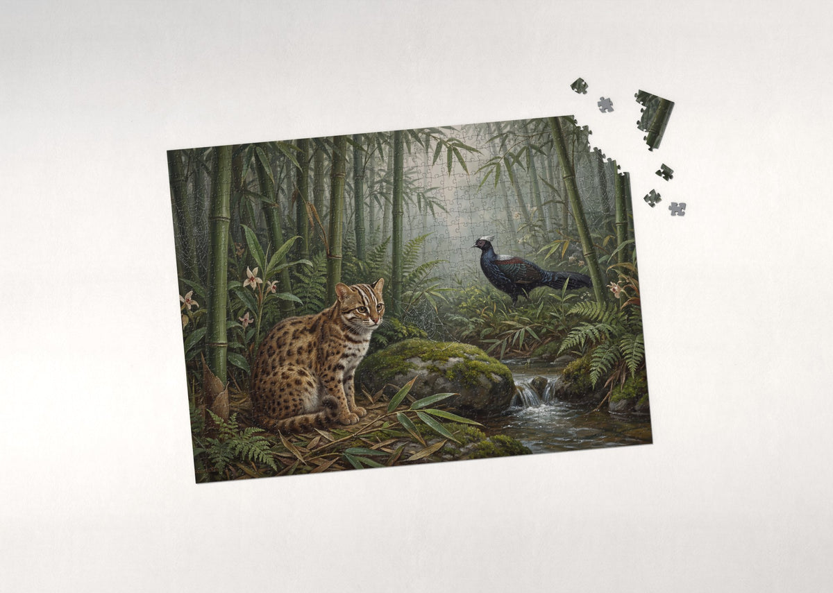 Leopard Cat in the Bamboo jigsaw puzzle - puzzle with loose pieces