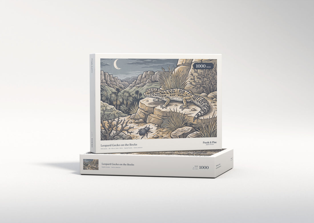 Leopard Gecko on the Rocks jigsaw puzzle - gift box