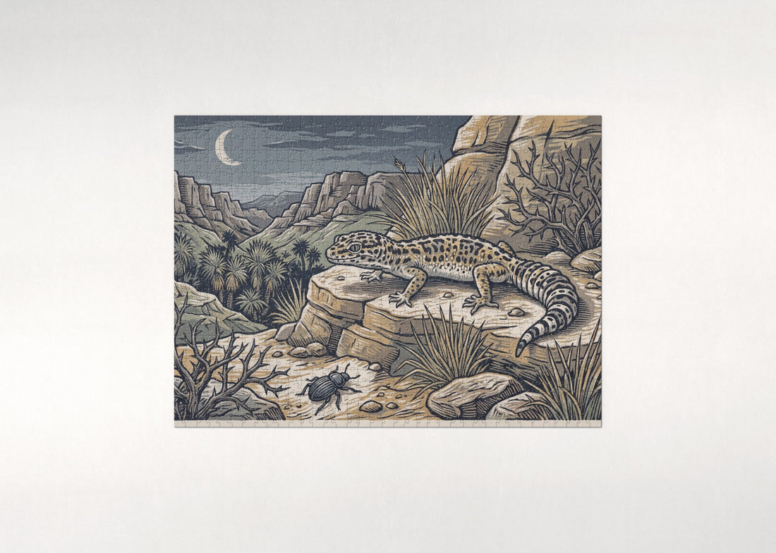 Leopard Gecko on the Rocks jigsaw puzzle - gift box